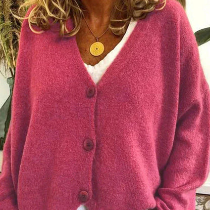 Damen Strickjacke V-Ausschnitt Modern Knöpfe