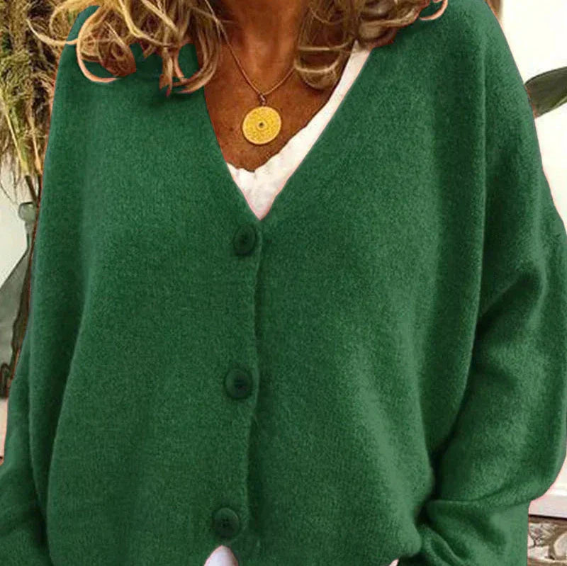 Damen Strickjacke V-Ausschnitt Modern Knöpfe