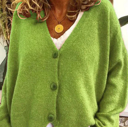 Damen Strickjacke V-Ausschnitt Modern Knöpfe