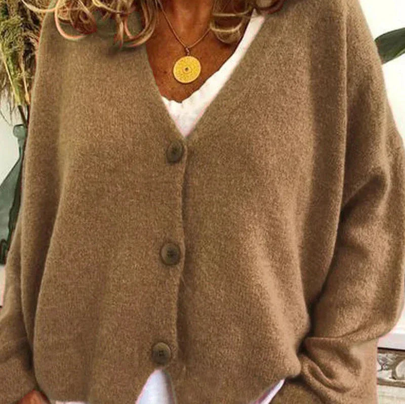 Damen Strickjacke V-Ausschnitt Modern Knöpfe - IdealeKleiden