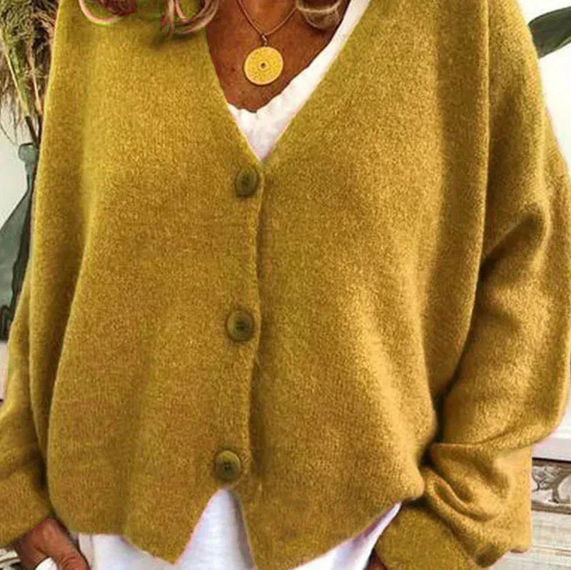 Damen Strickjacke V-Ausschnitt Modern Knöpfe