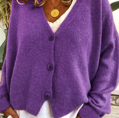 Damen Strickjacke V-Ausschnitt Modern Knöpfe