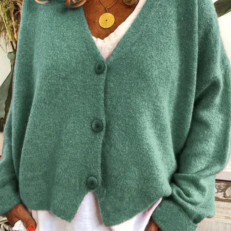 Damen Strickjacke V-Ausschnitt Modern Knöpfe