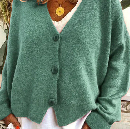 Damen Strickjacke V-Ausschnitt Modern Knöpfe