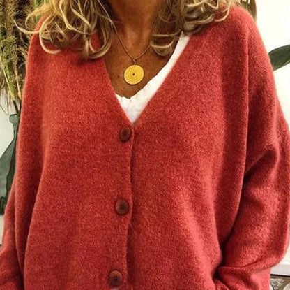 Damen Strickjacke V-Ausschnitt Modern Knöpfe