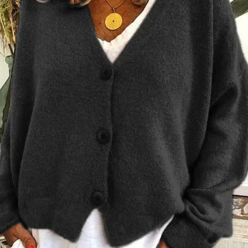 Damen Strickjacke V-Ausschnitt Modern Knöpfe