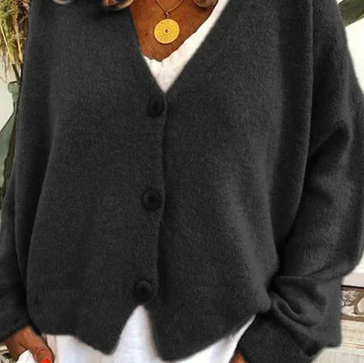 Damen Strickjacke V-Ausschnitt Modern Knöpfe