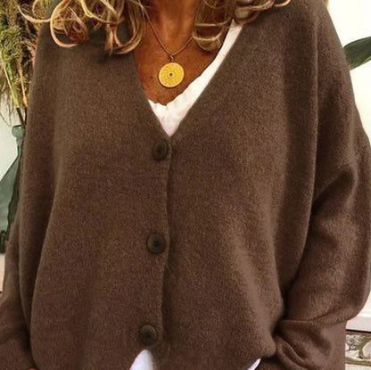 Damen Strickjacke V-Ausschnitt Modern Knöpfe