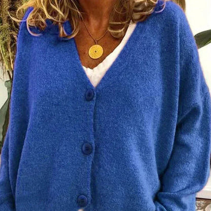 Damen Strickjacke V-Ausschnitt Modern Knöpfe