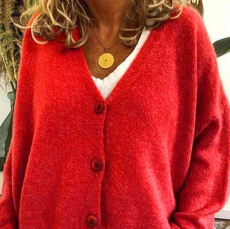 Damen Strickjacke V-Ausschnitt Modern Knöpfe