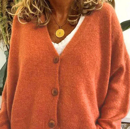 Damen Strickjacke V-Ausschnitt Modern Knöpfe