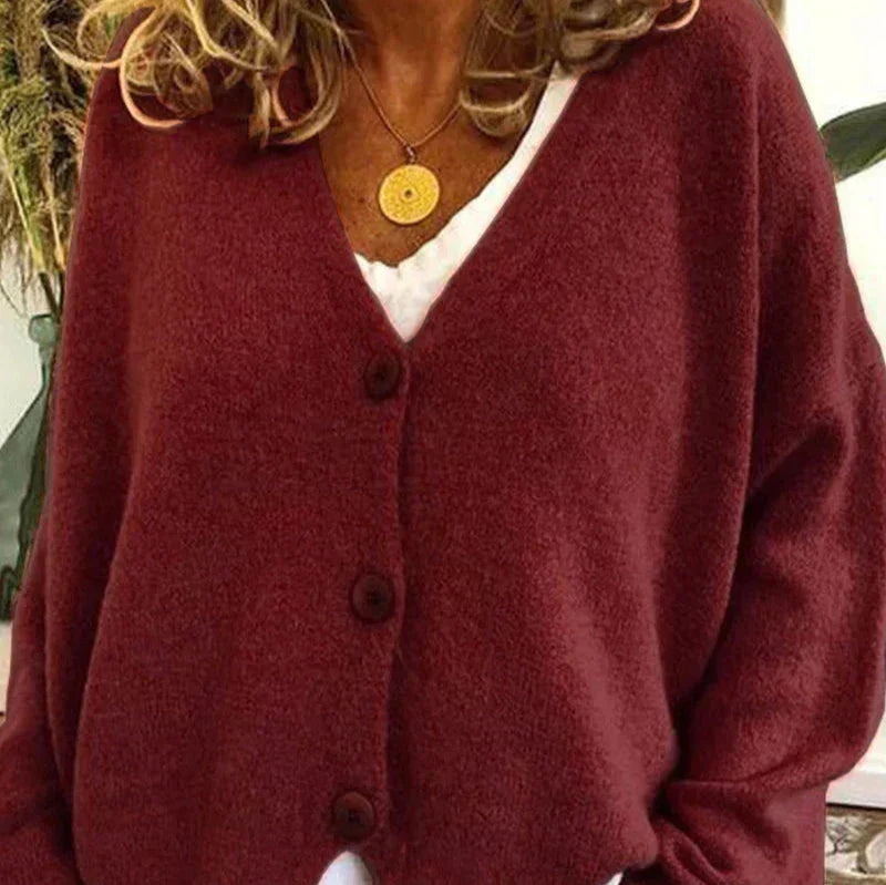 Damen Strickjacke V-Ausschnitt Modern Knöpfe