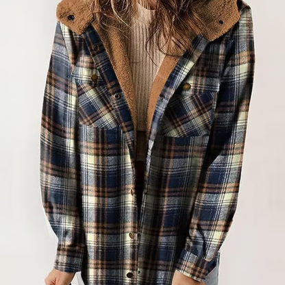 Karierte Herbstjacke Lässig Kapuzen