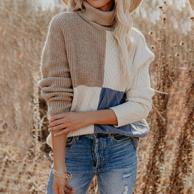Modisches Kleid | Gestrickter Pullover Kontrastfarben - IdealeKleiden