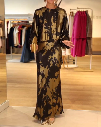 Stilvolles Langarmkleid Mit Druck - IdealeKleiden