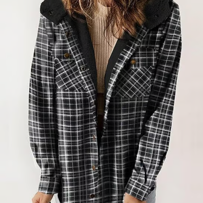 Karierte Herbstjacke Lässig Kapuzen