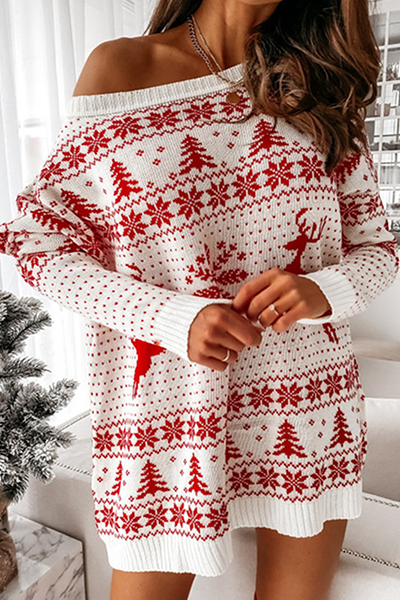 Weihnachtskleid Frauen Lässig Schneeflocken Muster