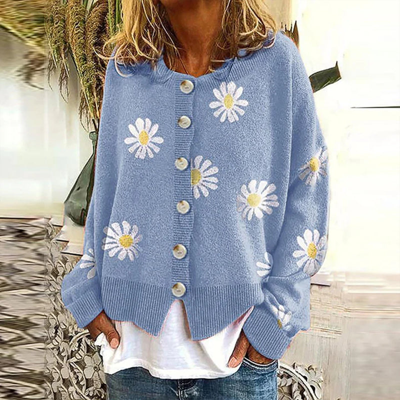 Damen Strickjacke Herbstblumen Design Überzug