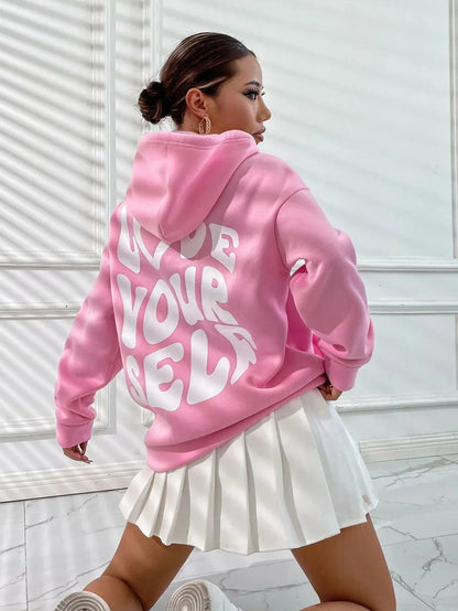 Damen Oversize Hoodie mit Selbstliebe Aufdruck