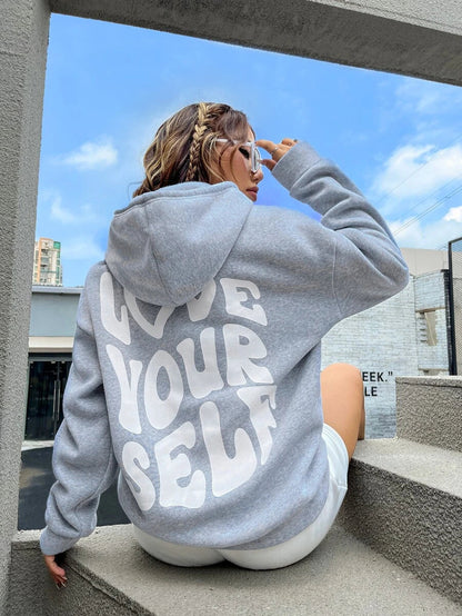 Damen Oversize Hoodie mit Selbstliebe Aufdruck