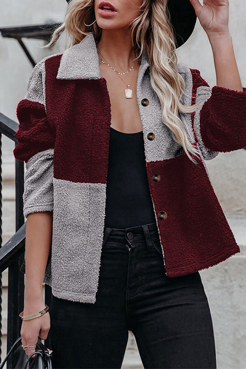 Modische Jacke Color Block Kontrast Kragen
