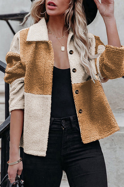 Modische Jacke Color Block Kontrast Kragen