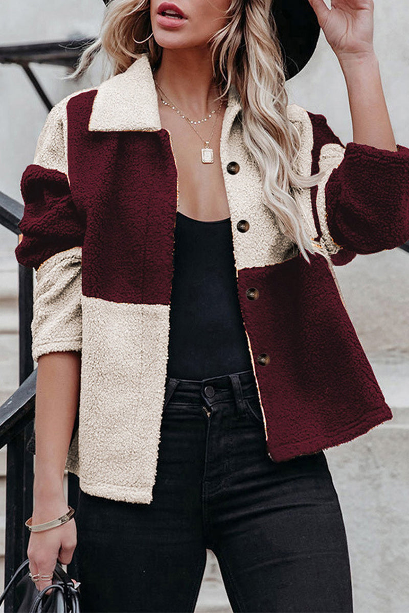 Modische Jacke Color Block Kontrast Kragen
