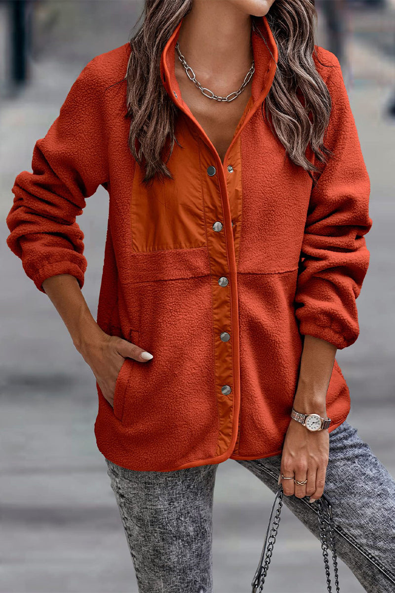 Stylische Rollkragenjacke mit Taschen Patchwork Design - IdealeKleiden