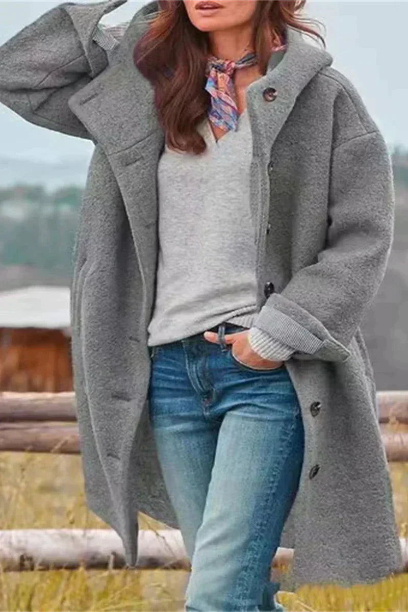 Damen Übergangsjacke Kapuze Knopf Modern