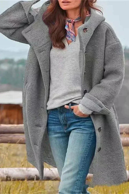 Damen Übergangsjacke Kapuze Knopf Modern