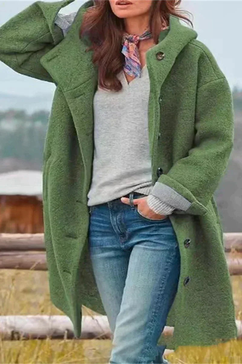 Damen Übergangsjacke Kapuze Knopf Modern