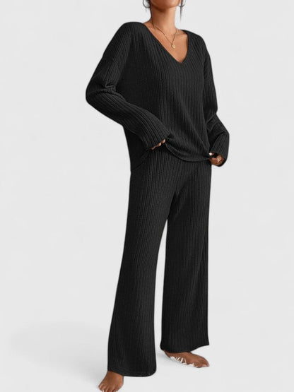 Damen Loungewear Set Rippstrick Hose Bequem