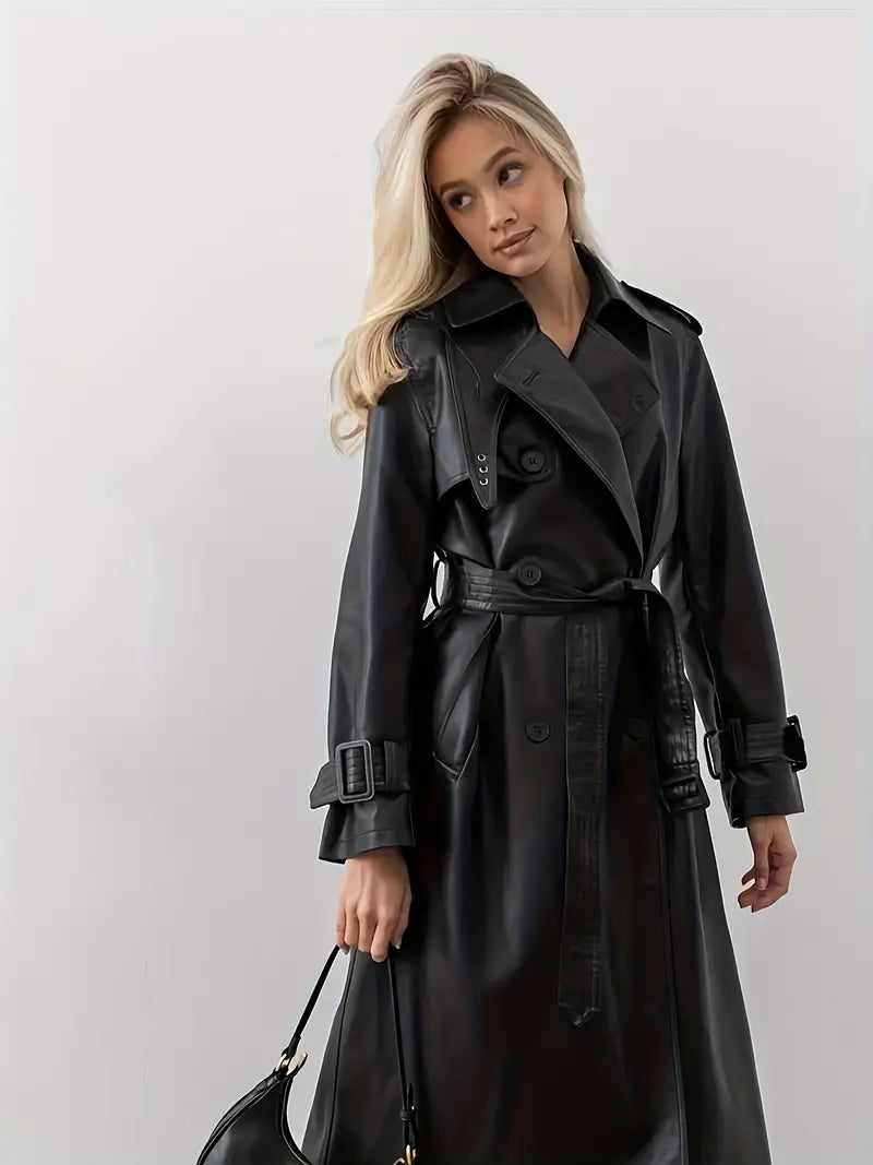 Leder-Trenchcoat Elegant mit Gürtel