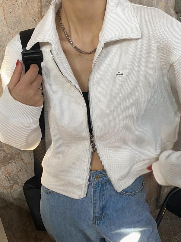 Stylische Damenjacke Weiß Grau Reißverschluss