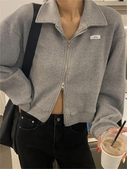 Stylische Damenjacke Weiß Grau Reißverschluss