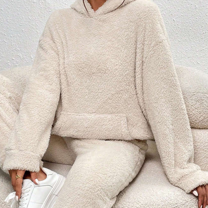 Weiche Teddyjacke Damen Loungewear Set mit Kapuze