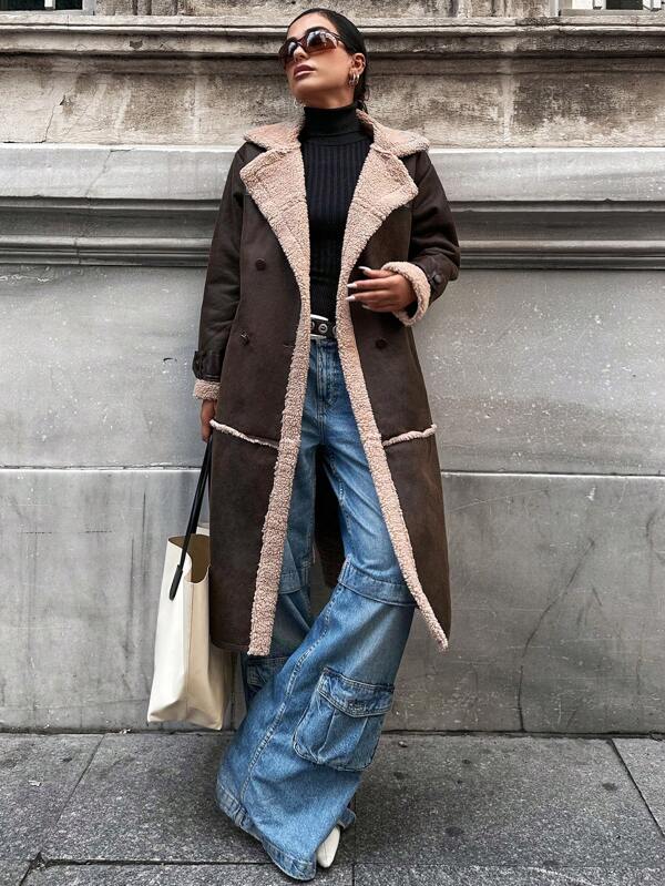 Langer Shearling-Mantel Plüschgefüttert Damen