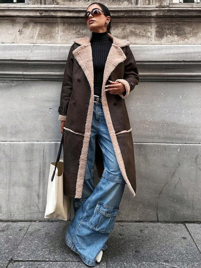 Langer Shearling-Mantel Plüschgefüttert Damen