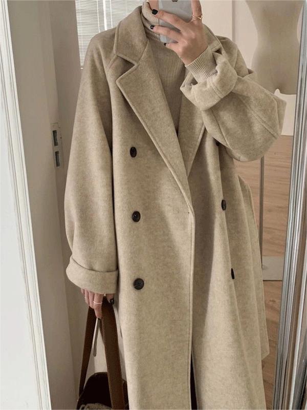 Stylischer Oversized Mantel Lang Reverskragen Gürtel