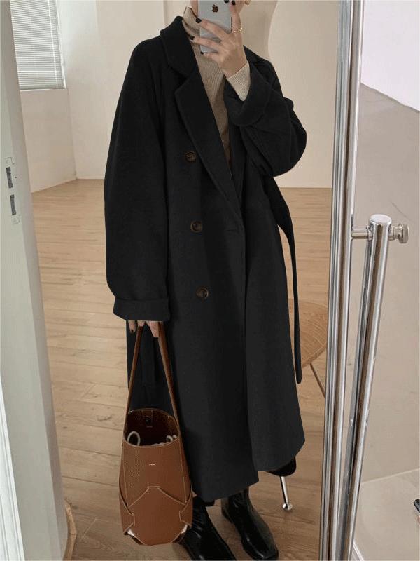 Stylischer Oversized Mantel Lang Reverskragen Gürtel
