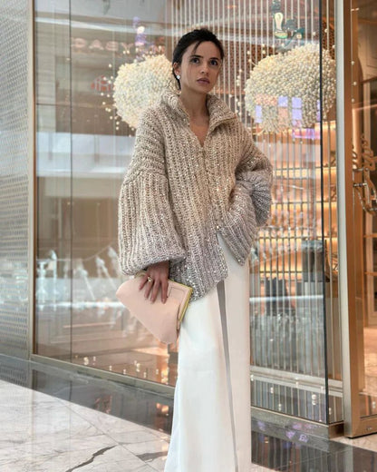 Lässiger Glitzer Pullover V-Ausschnitt Damen