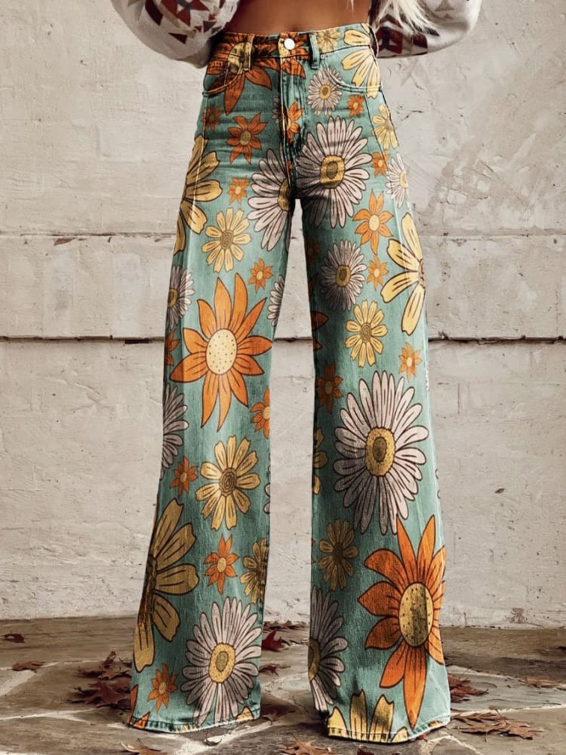 Mia - Blumenhose Weite Boho-Style - IdealeKleiden