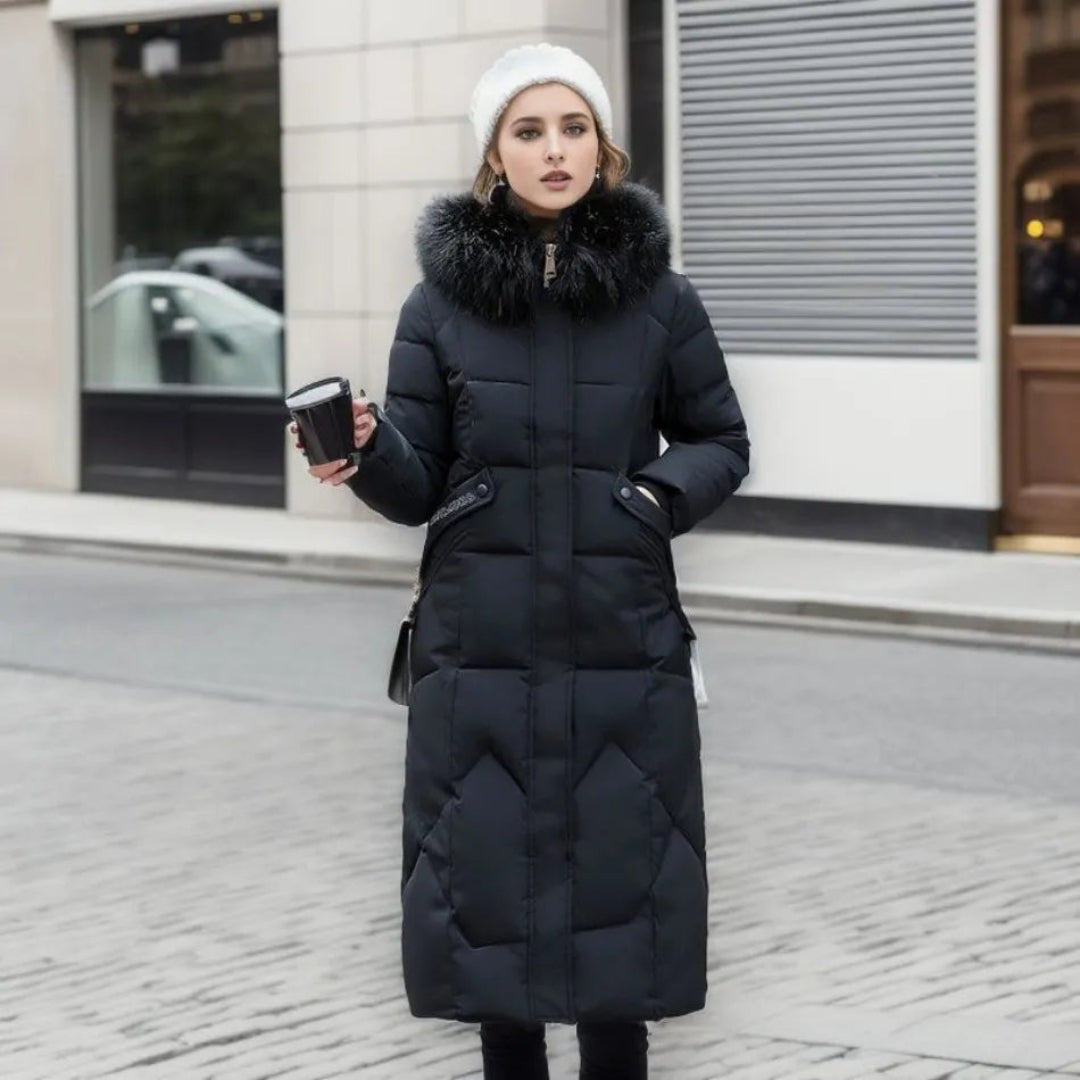 Damen Winterparka Lang Kapuze Fellverzierungen