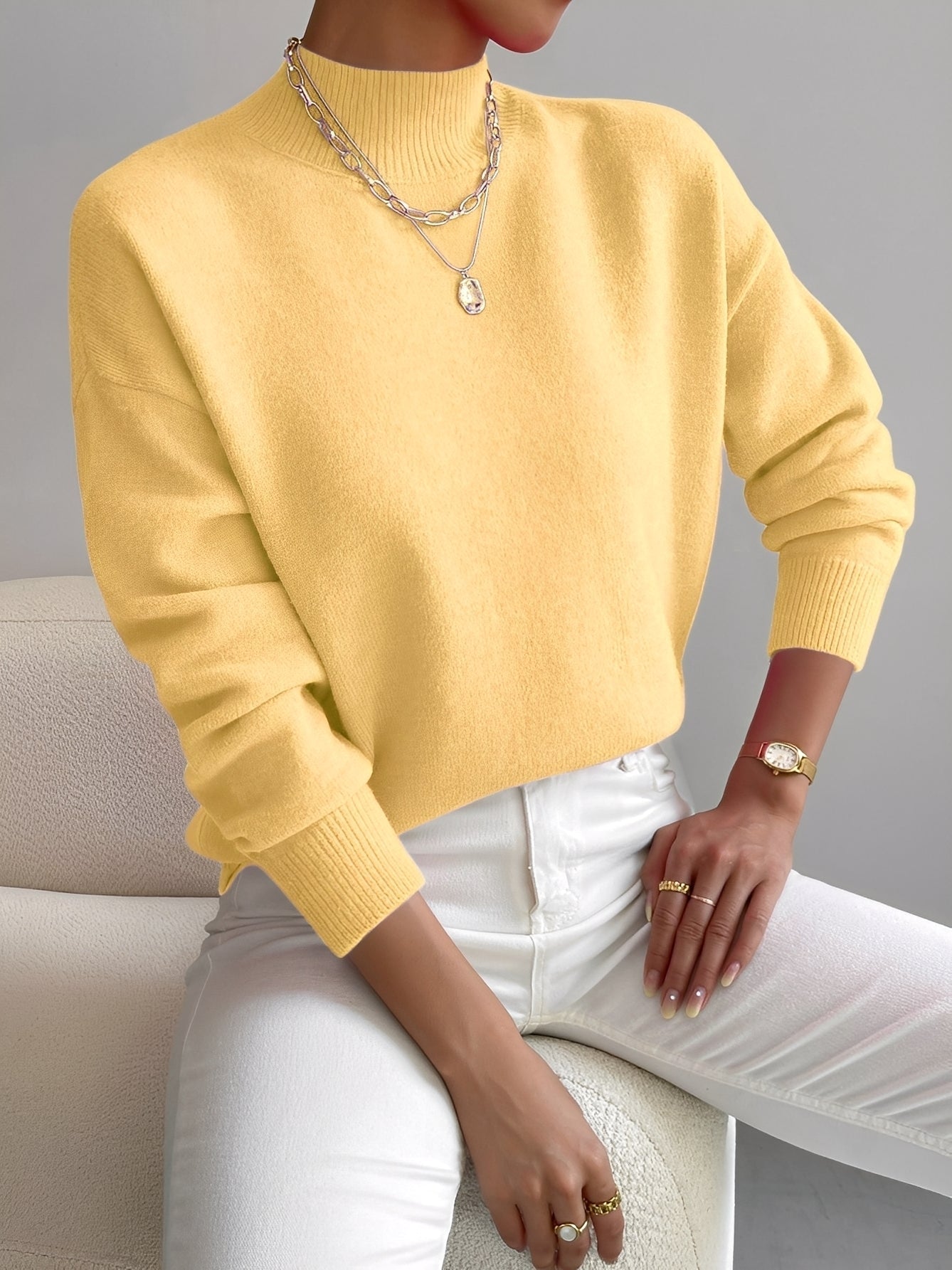 Elegante Damenpullover Stehkragen Modern