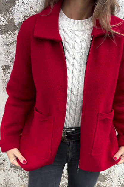 Praktische Freizeitjacke Revers Tasche Reißverschluss - IdealeKleiden