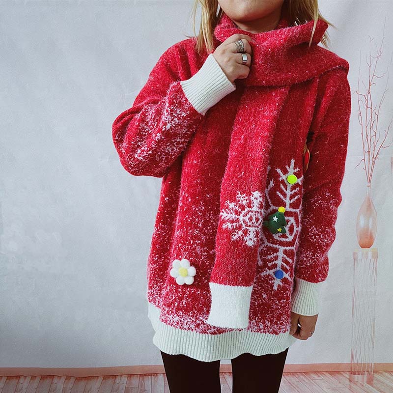 Weihnachtspullover Set mit Schal - IdealeKleiden