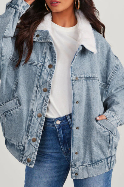 Stylische Denimjacke Langarm Patchwork Design