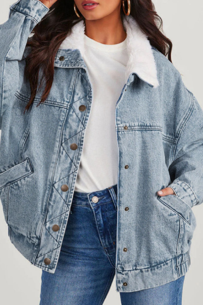 Praktische Denimjacke Mit Umlegekragen Langarm