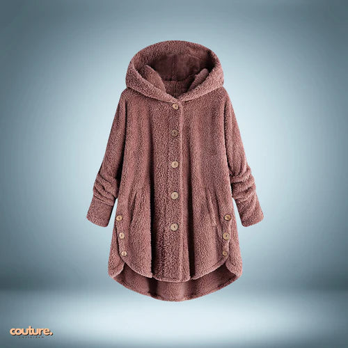 Kuschelige Teddyjacke Mit Knöpfen Und Kapuze