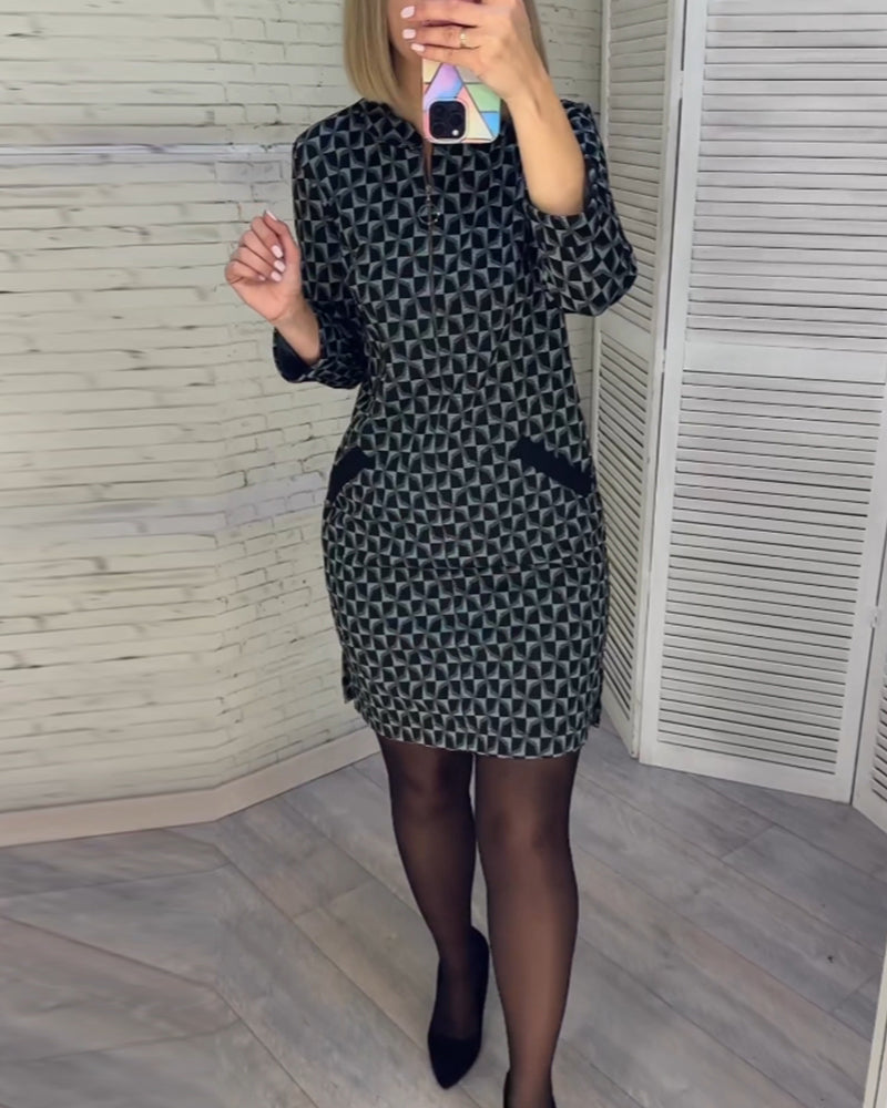Elegante Bluse Rautenmuster Lange Ärmel